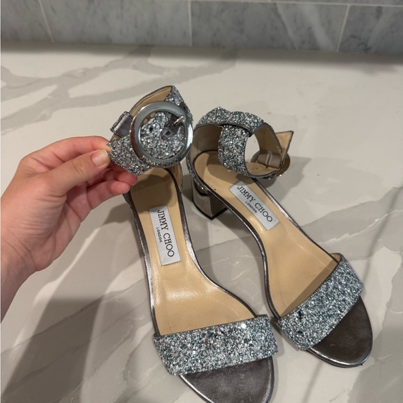 Jimmy Choo Silver Sparkle Sandals for Evening Elegance - Picture 2 of 6
